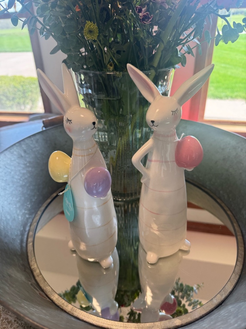 MARTHA STEWART WHITE STRIPED  CERAMIC EASTER BUNNIES WITH ATTITUDE NEW
